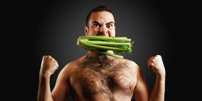 The man is strong with celery